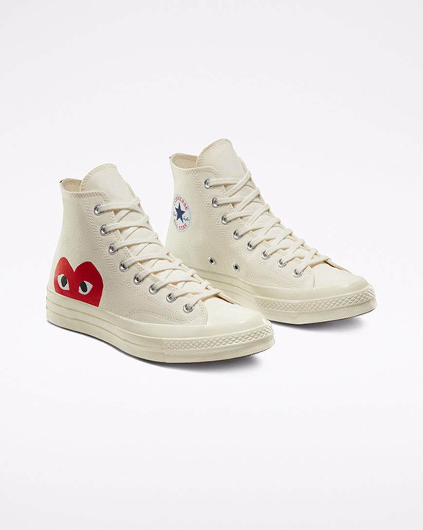 Tenisi Inalti Barbati Converse x Comme des Garçons PLAY Chuck 70 Albi Rosii | RO U13GJD530